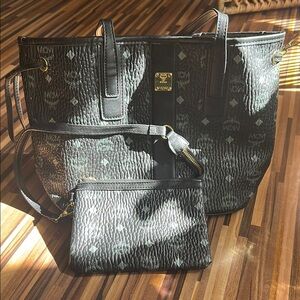MCM Black Textured Tote Bag